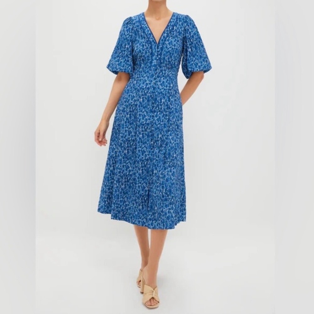 Tuckernuck Seaport Blue Dana Moire Floral Blue‎ Ikat Smocked Midi Dress XXL NWT
